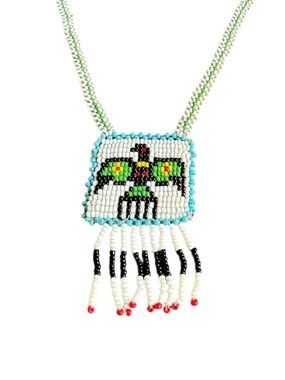 Vintage Beaded Thunderbird Necklace Handmade Artisan Native Tribal Eagle Bird